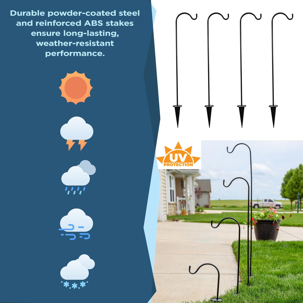 Natures Distributing Shepherds Hook set of four for flexible outdoor decor