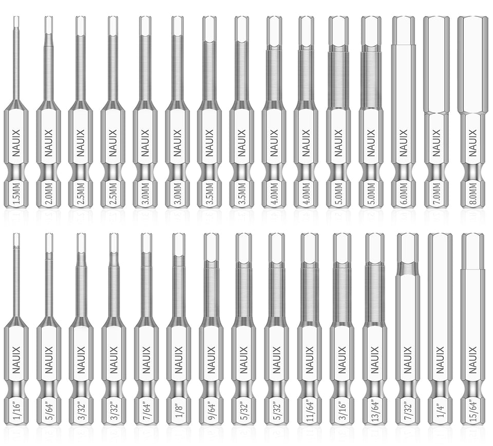 NAUIX 30-piece hex head set with 50mm bits for versatile fastening tasks.