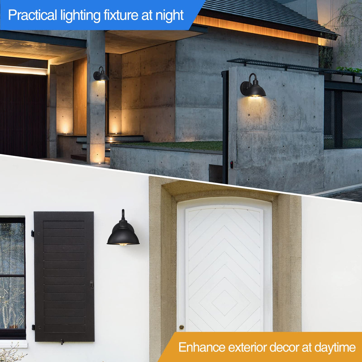 Naurham barn light black metal finish adds timeless farmhouse appeal.