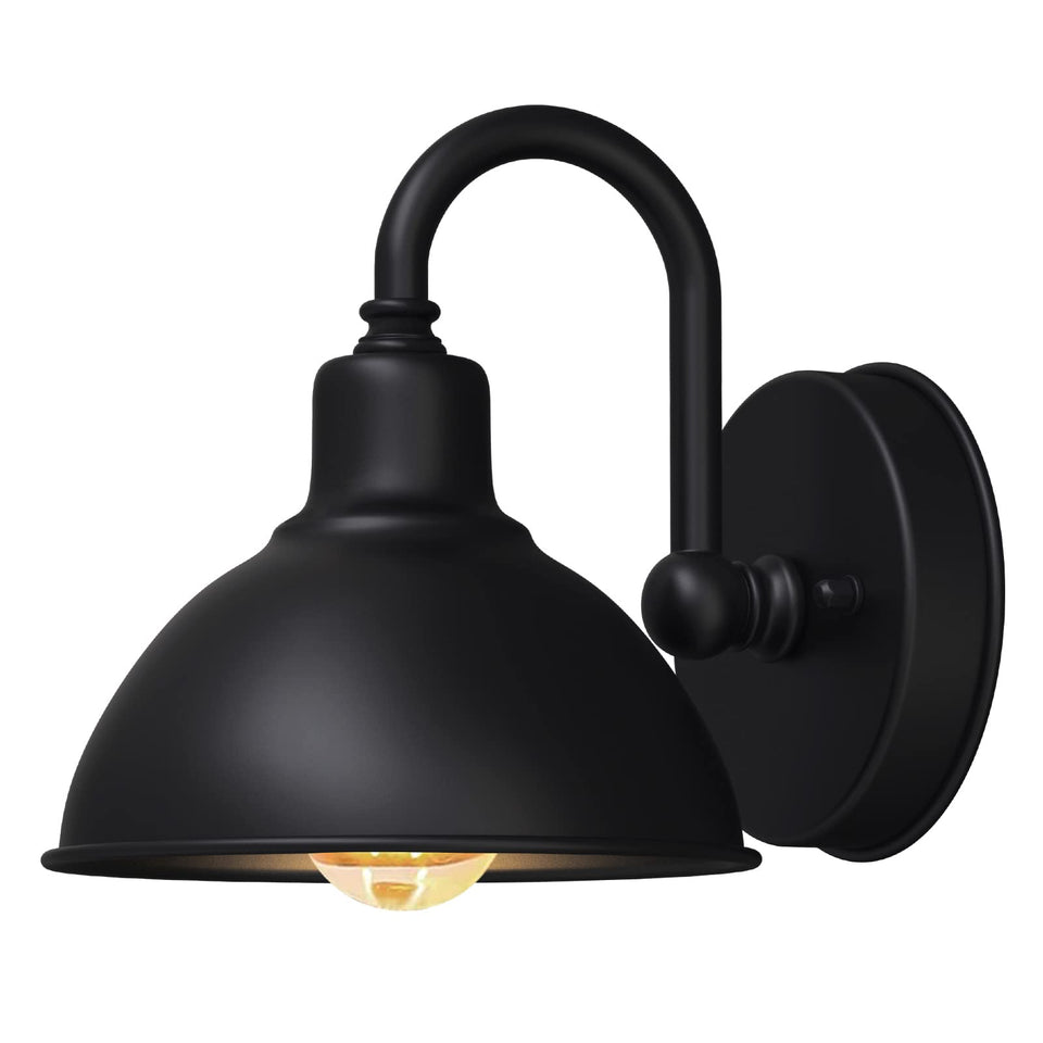 Naurham barn light gooseneck front view highlights rugged, weatherproof construction.
