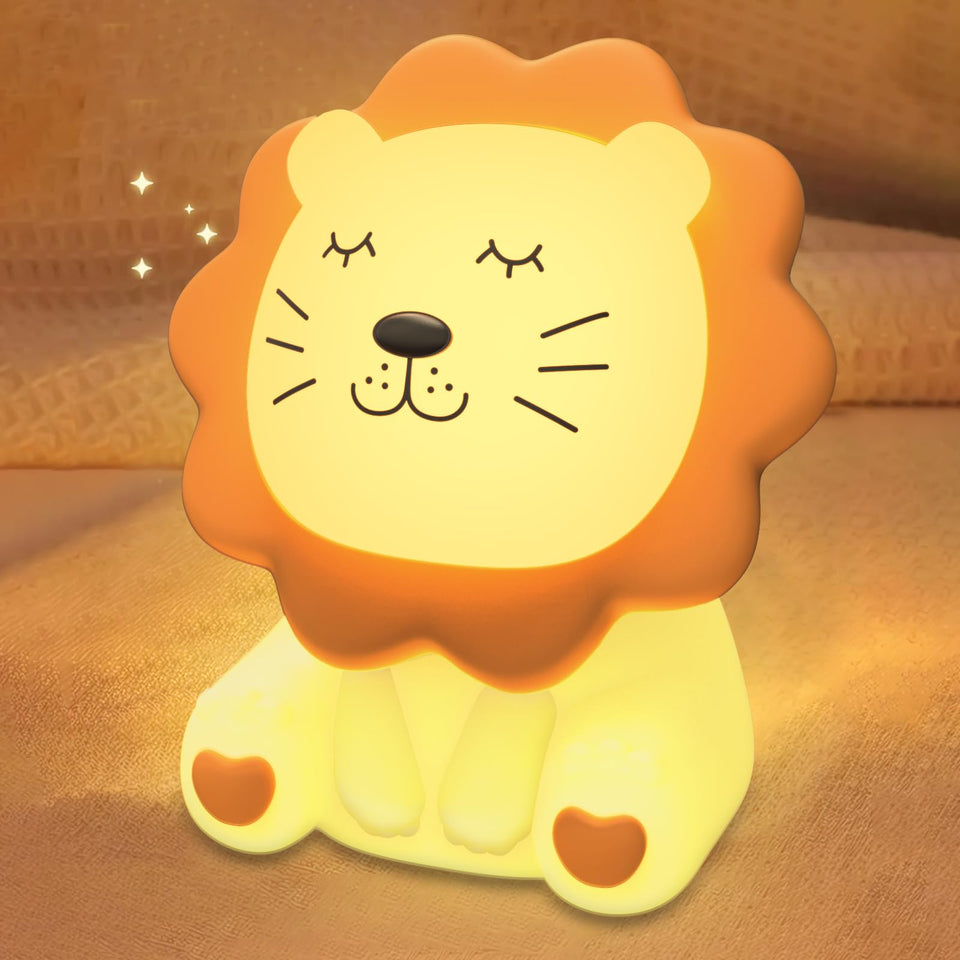 Nawchedo Lion Night Light on a bedside table with gentle glow
