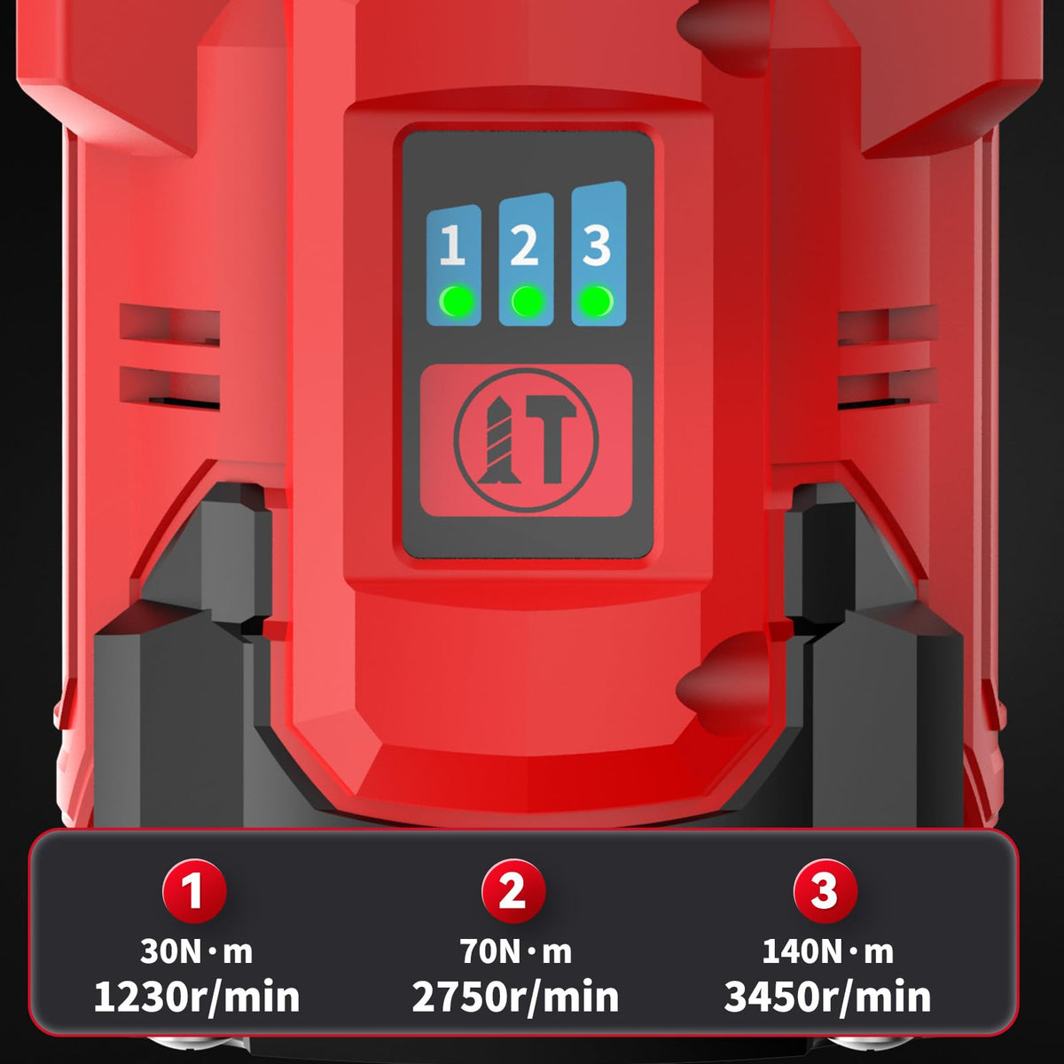 NAWIN cordless impact driver showing 105ft-lbs torque for heavy fastening tasks.