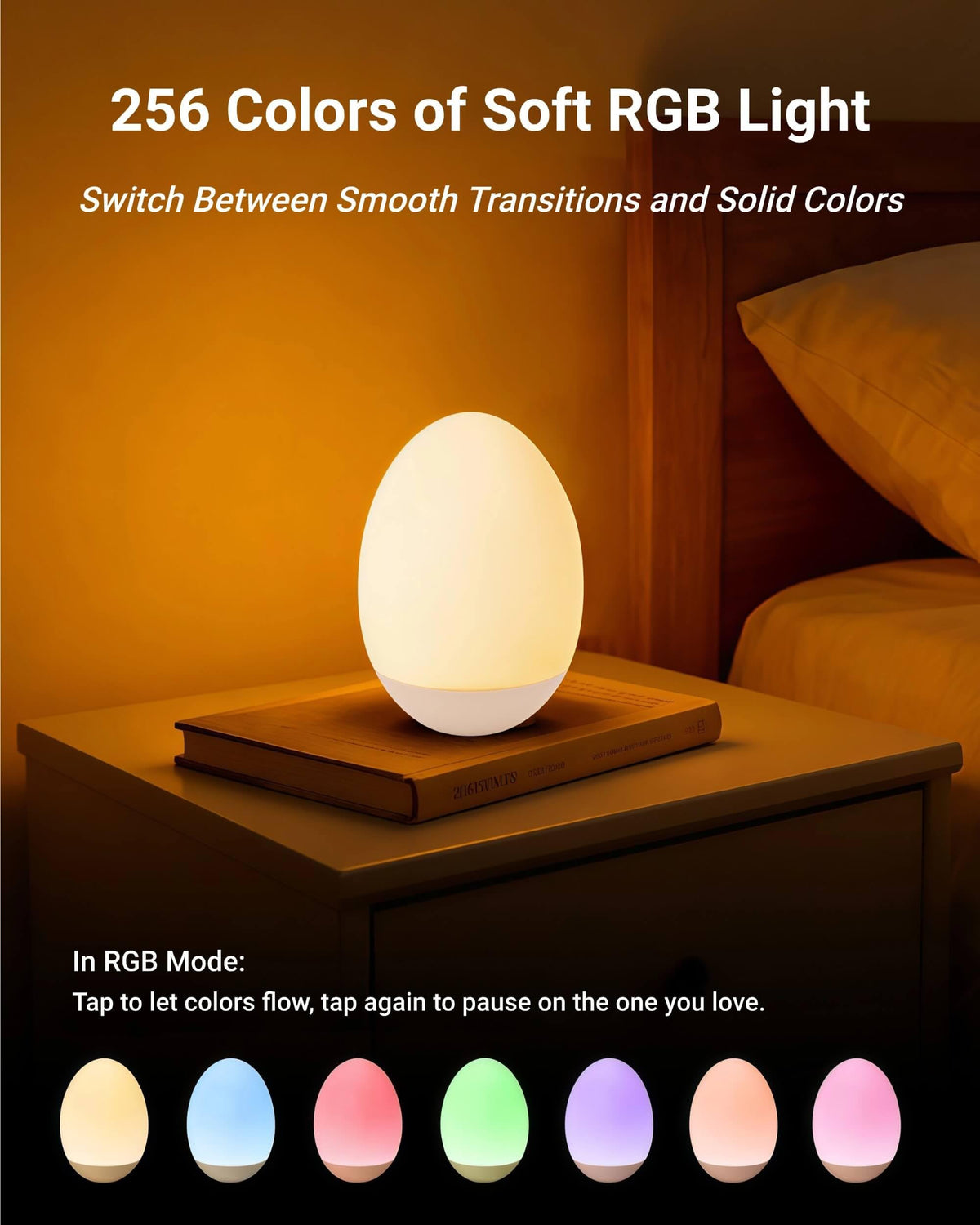 USB-C recharge keeps NAWIQI egg light ready at the bedside
