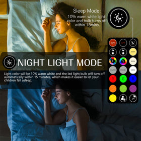Night light mode on NAWVACE bulb provides gentle illumination for sleep.