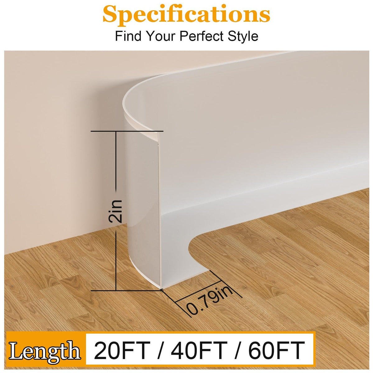Nayotaa baseboard molding continuous-60ft-roll minimizes seams for long runs.
