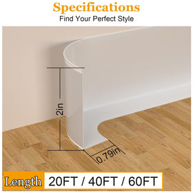 Nayotaa baseboard molding continuous-60ft-roll minimizes seams for long runs.