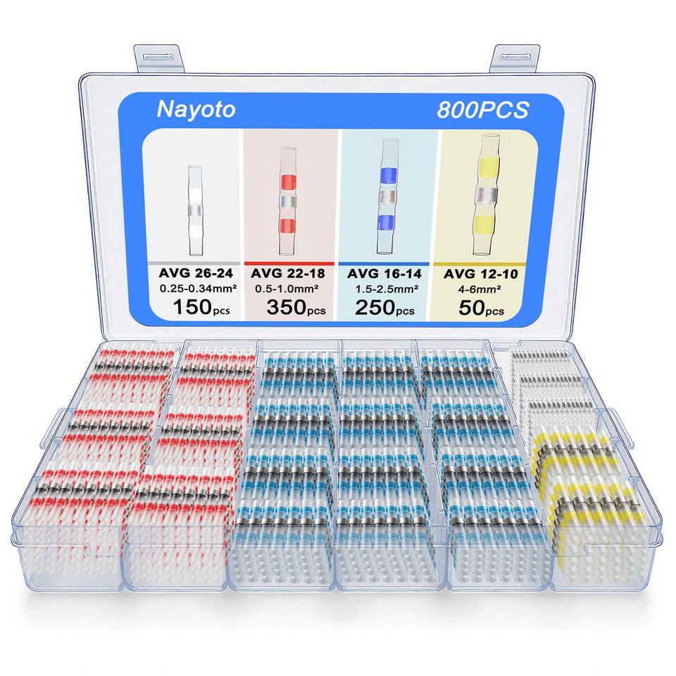 Nayoto 800pcs solder seal kit for fast, waterproof automotive connections.