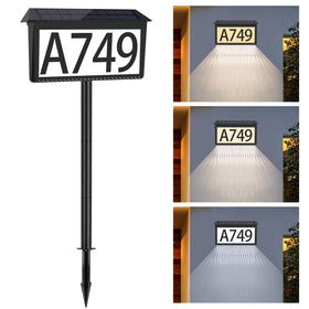 Nazuwke solar address sign front view with illuminated numbers for clear night visibility