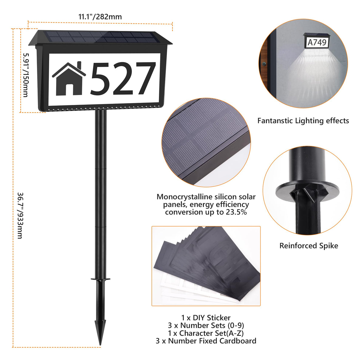 Nazuwke solar address sign wall mount setup for versatile placement