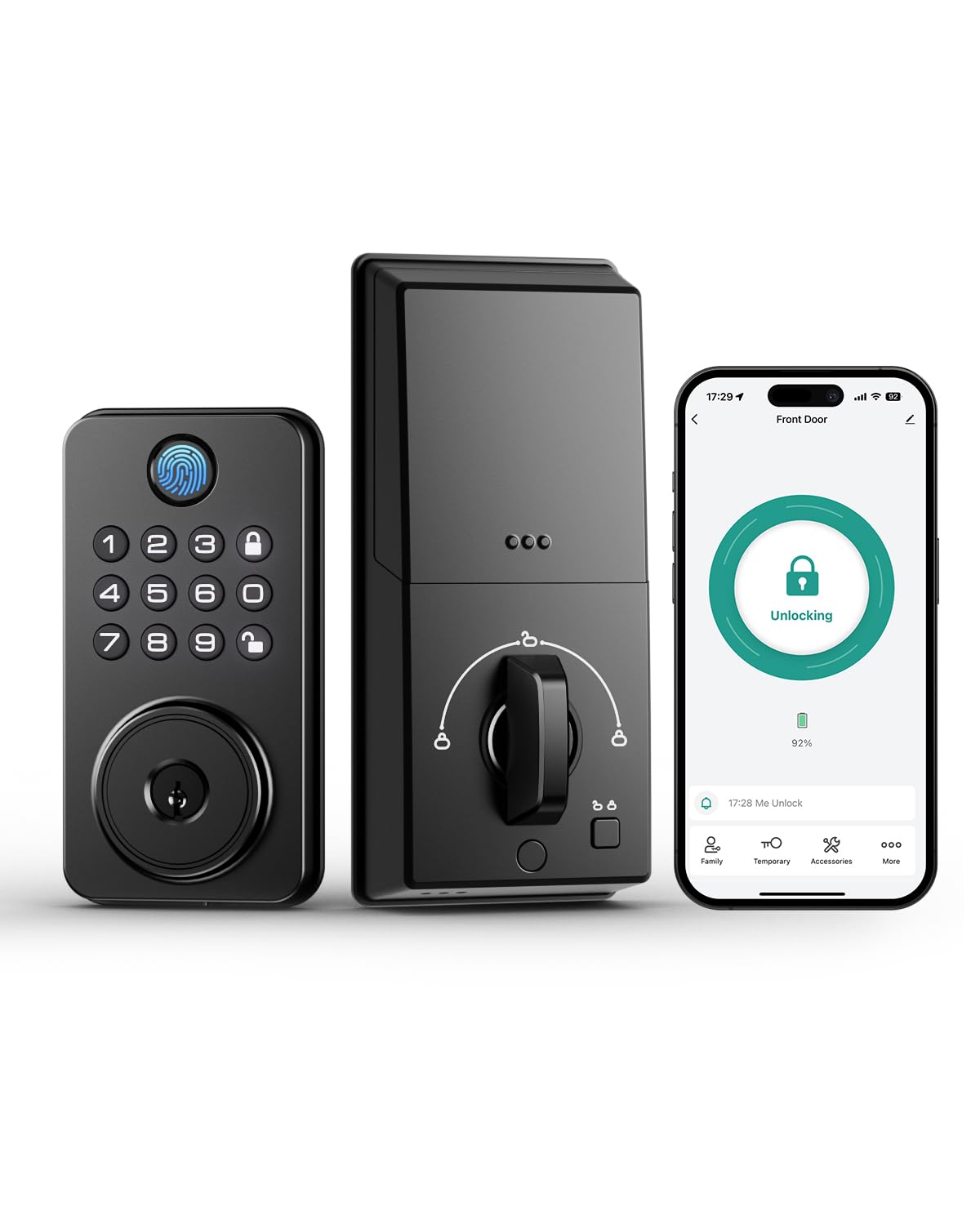 NBBX fingerprint lock with handle on front door for convenient keyless entry.