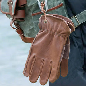 NBLEAGLO Retro brown cowhide gloves with copper buckle for hanging and transport