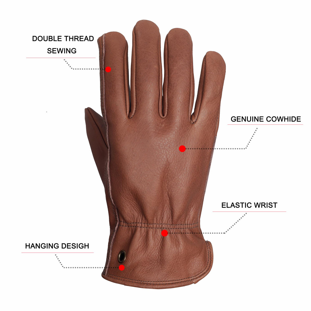 NBLEAGLO Retro brown cowhide gloves featuring Keystone Thumb for comfort and dexterity