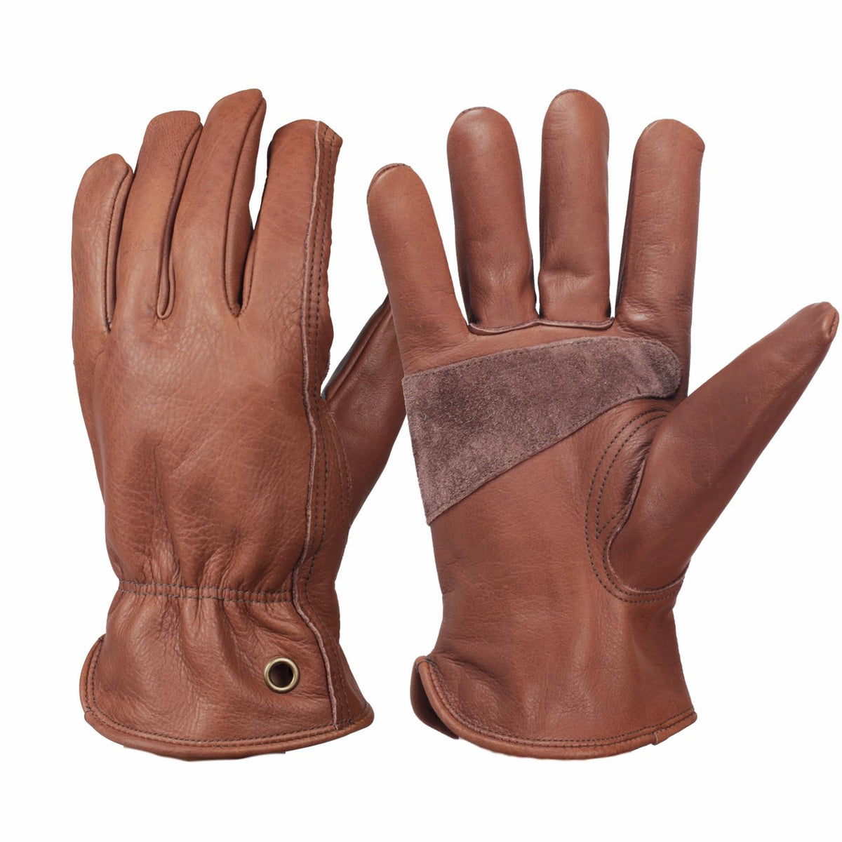 NBLEAGLO Retro brown cowhide gloves with reinforced palm for yard work and gardening