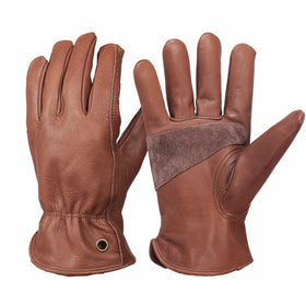 NBLEAGLO Retro brown cowhide gloves with reinforced palm for yard work and gardening
