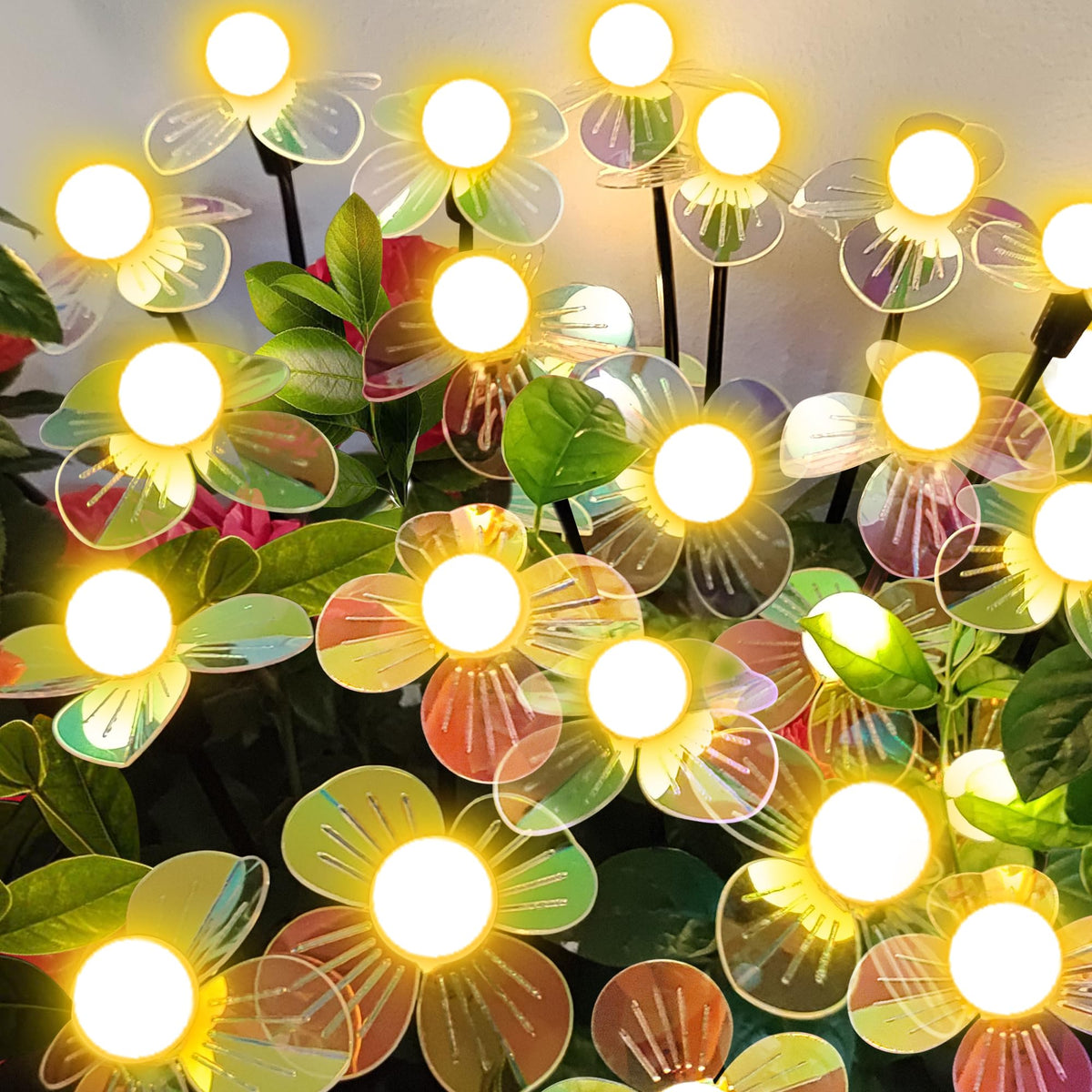 NBQQ solar garden light with warm white flowers glows softly for outdoor ambiance.