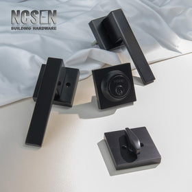 NCSEN matt black deadbolt and lever combo for exterior security.