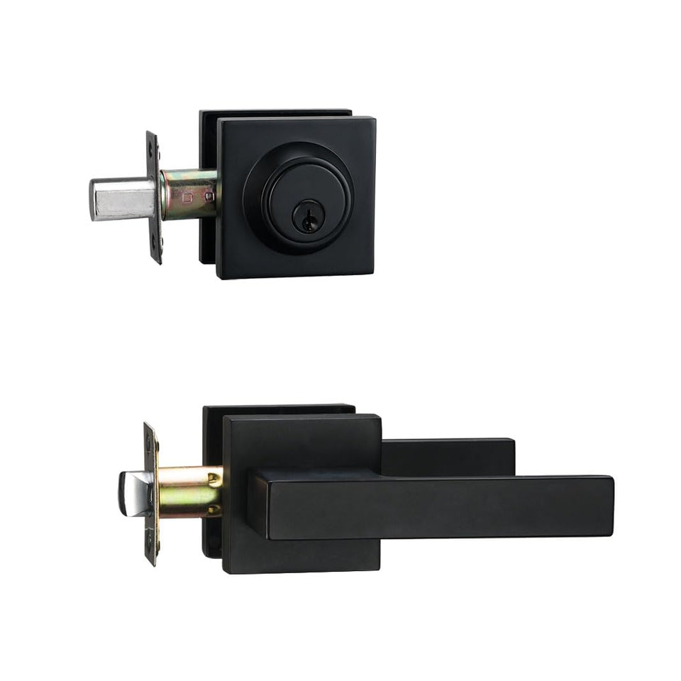 NCSEN matt black front door lockset with deadbolt for secure entry.