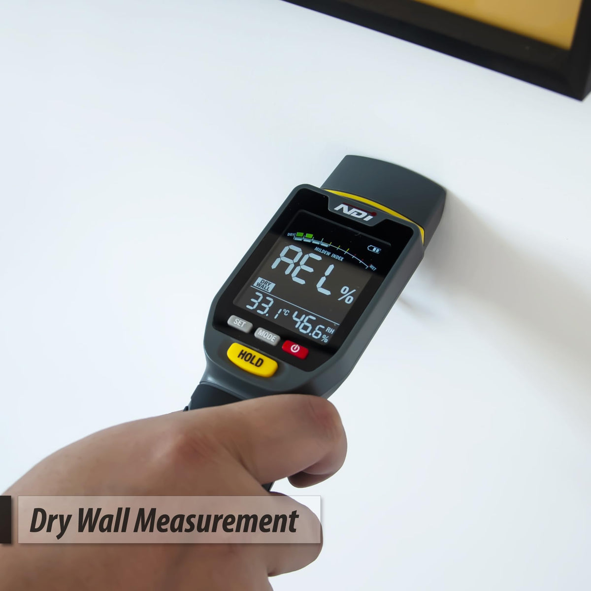 NDI 7 in 1 moisture meter cement board mode screen for reliable moisture readings