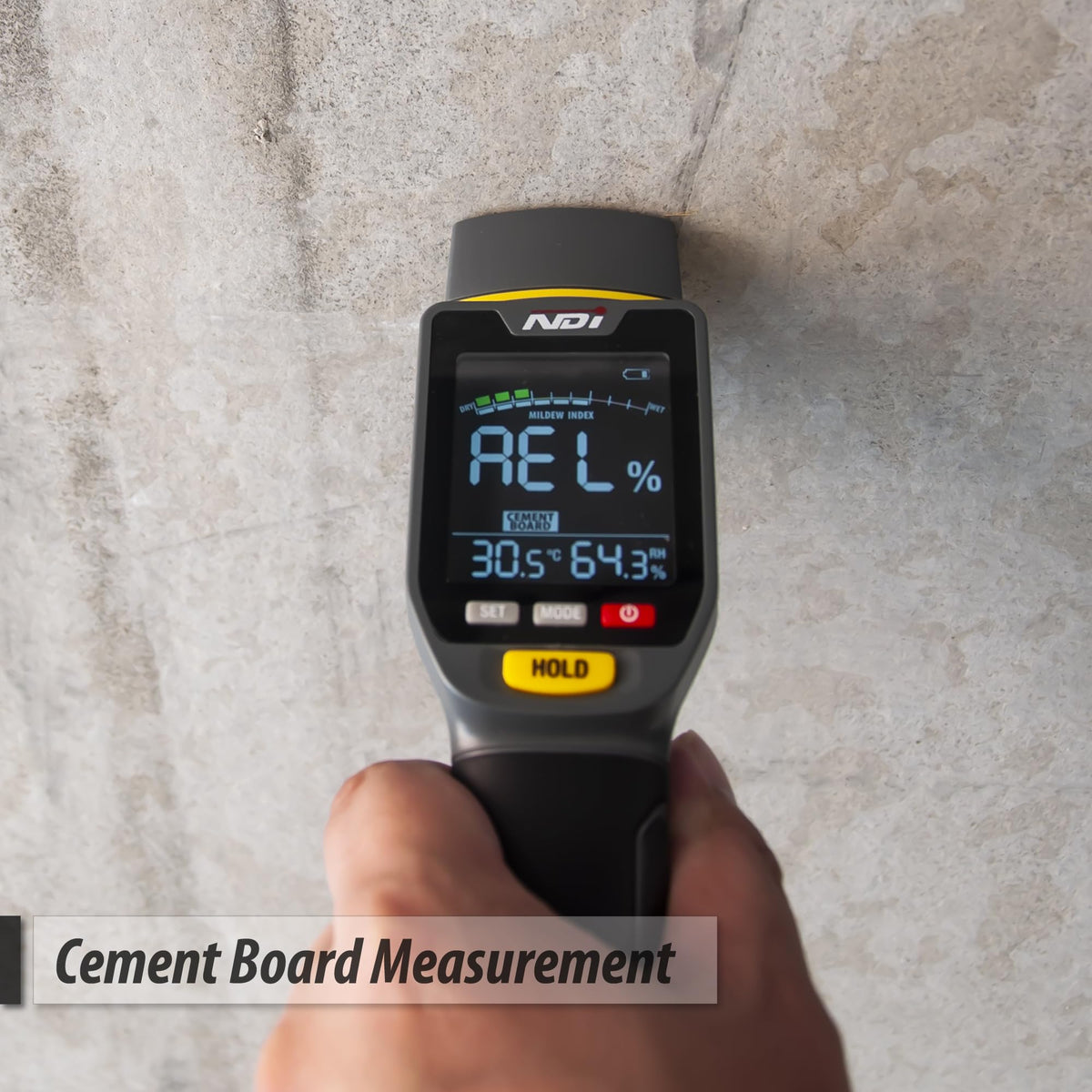 NDI 7 in 1 moisture meter mildew index bar highlighting potential mildew risk indicators