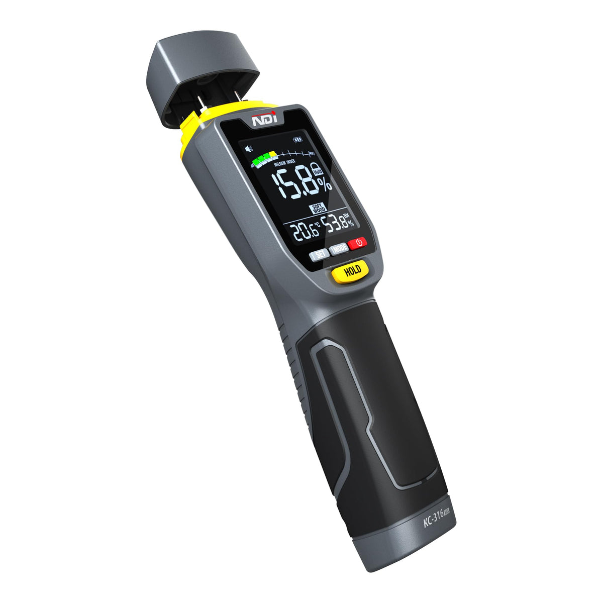 NDI 7 in 1 moisture meter front view with pin-type readings for precise drywall moisture checks