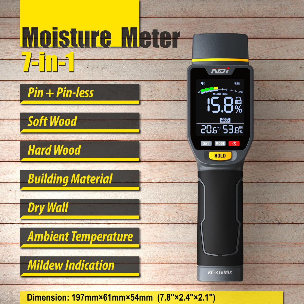 NDI 7 in 1 moisture meter pinless surface scan for fast moisture screening without surface damage
