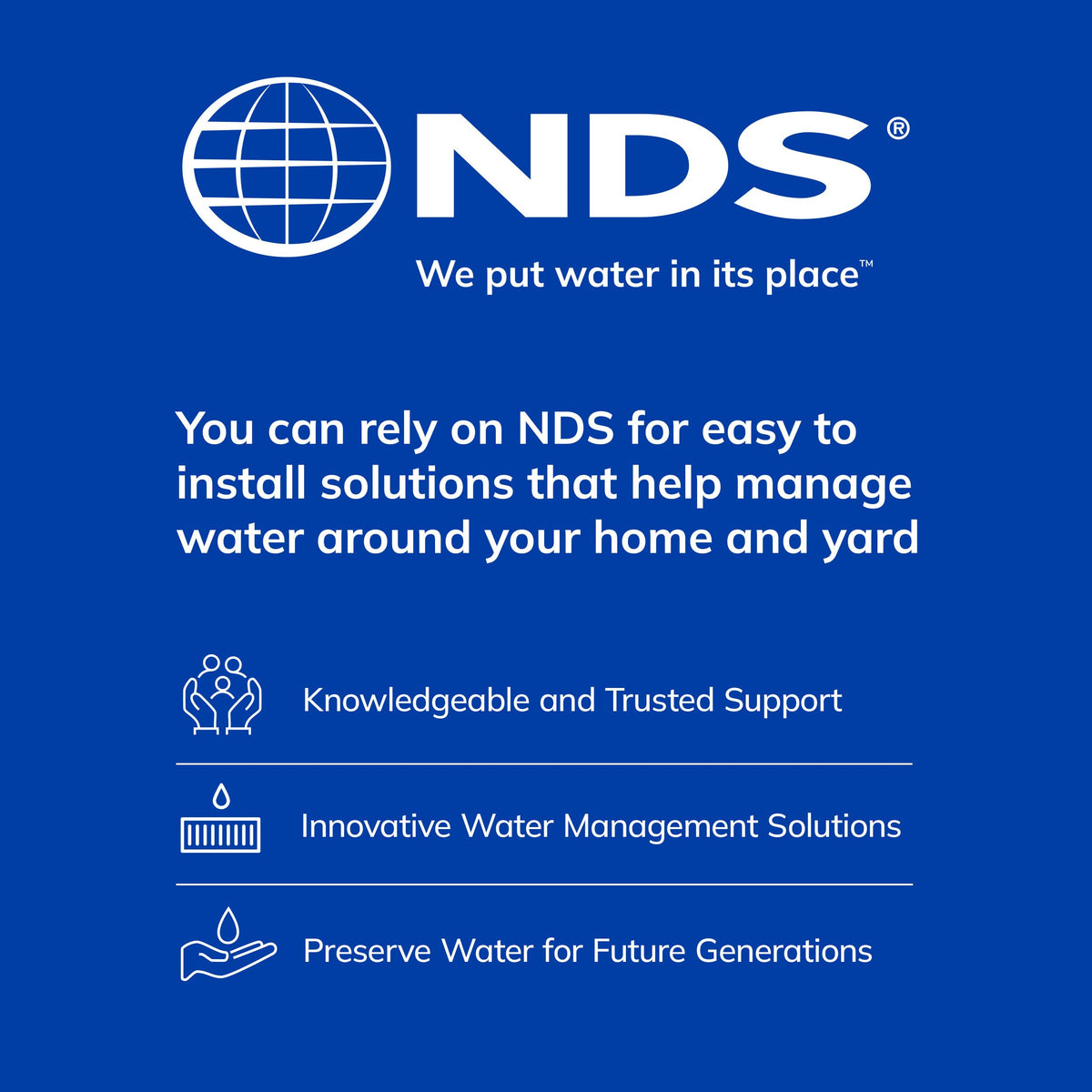 NDS 1200BKITRTL1PK installs underground with compatible pipe types