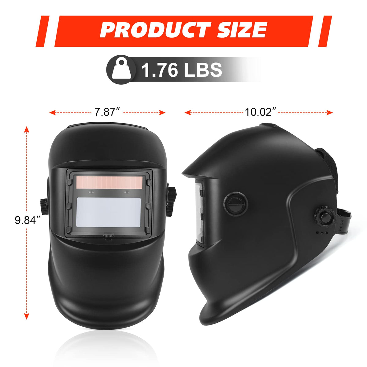 NDUUN welding helmet front view showing compact, lightweight design.