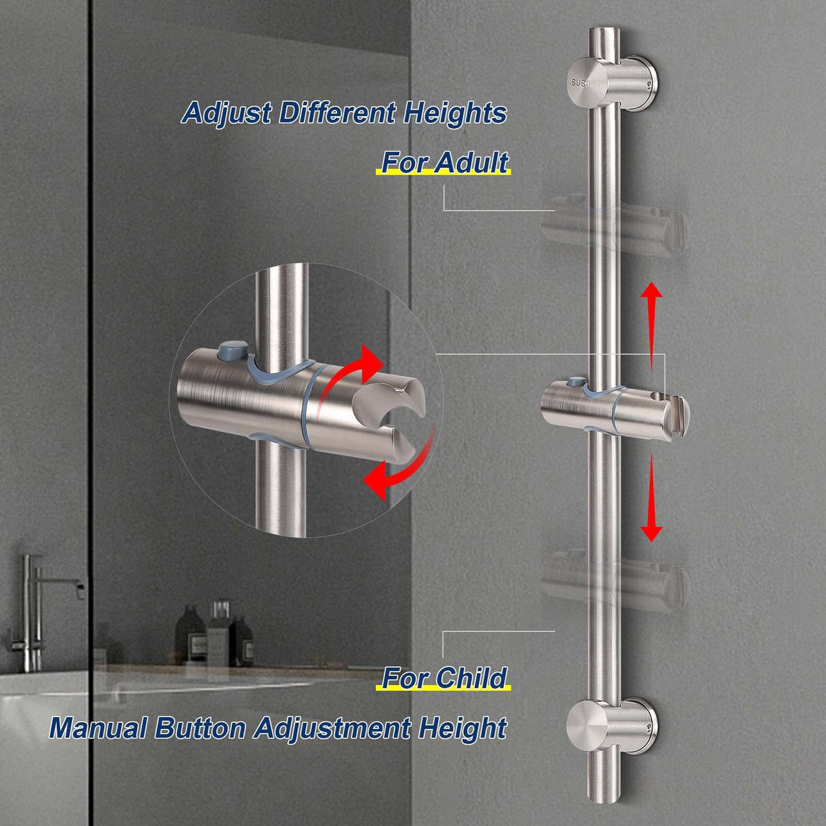 NearMoon 24-inch slider bar offers extended height range for family use.