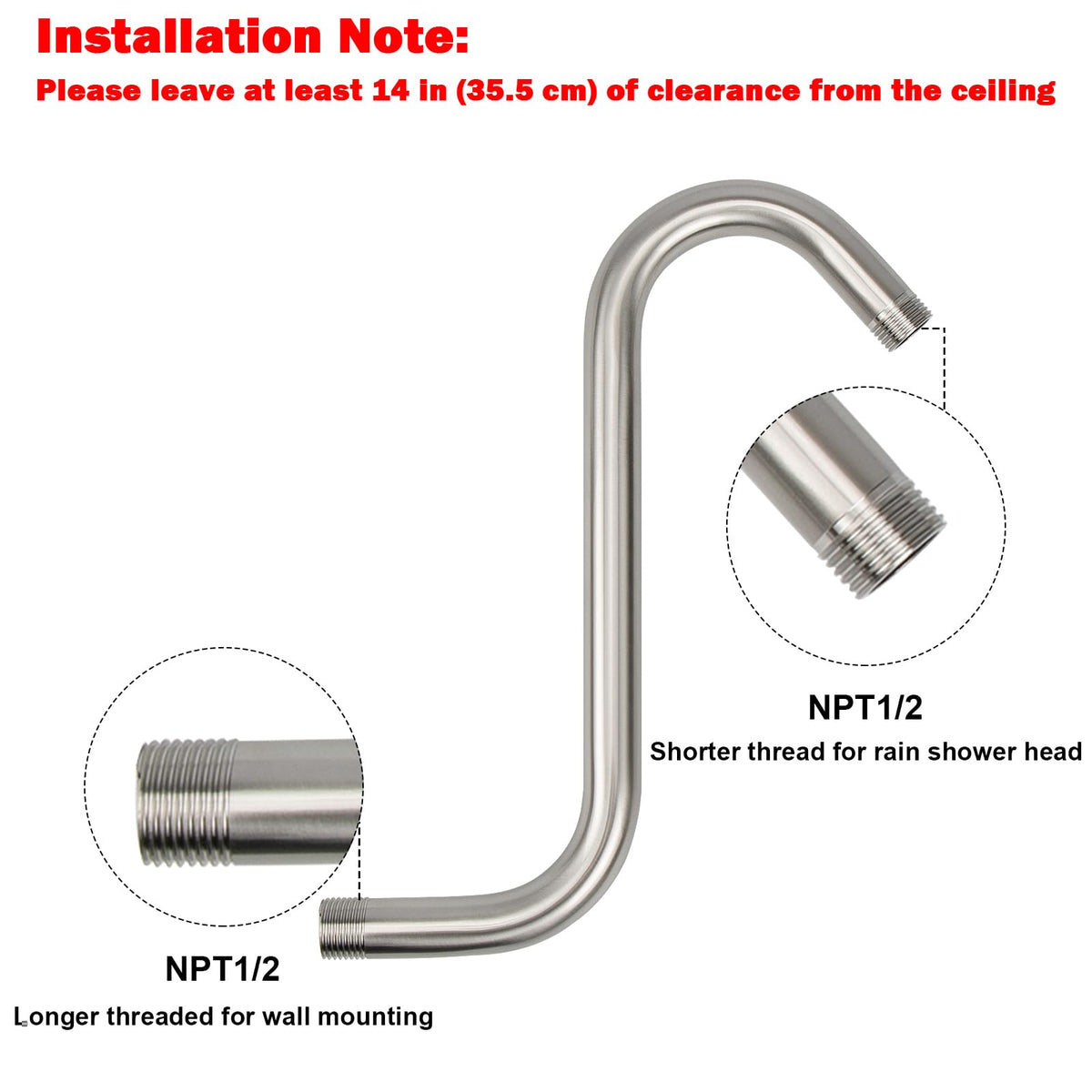 NearMoon stainless steel extension arm close-up shows durable finish