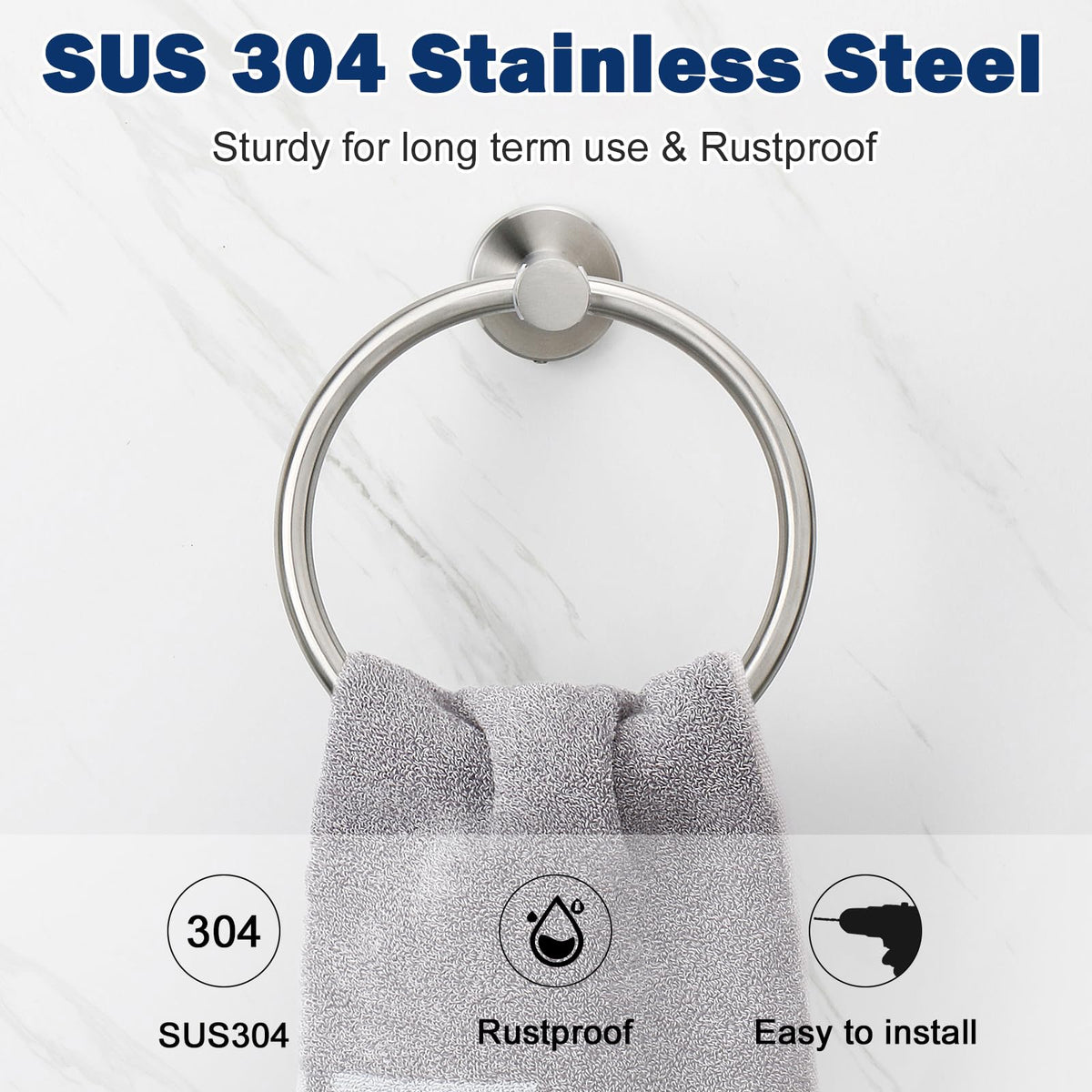 NearMoon towel ring with invisible screws for seamless, high-end look