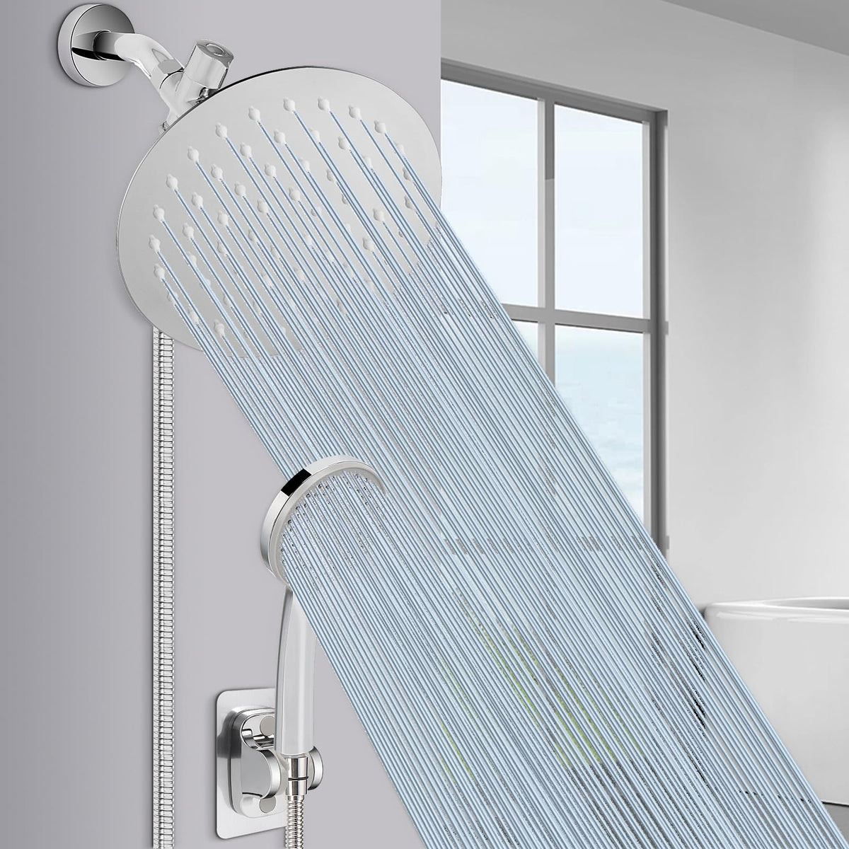 Easy installation fits standard shower arms with no tools required.