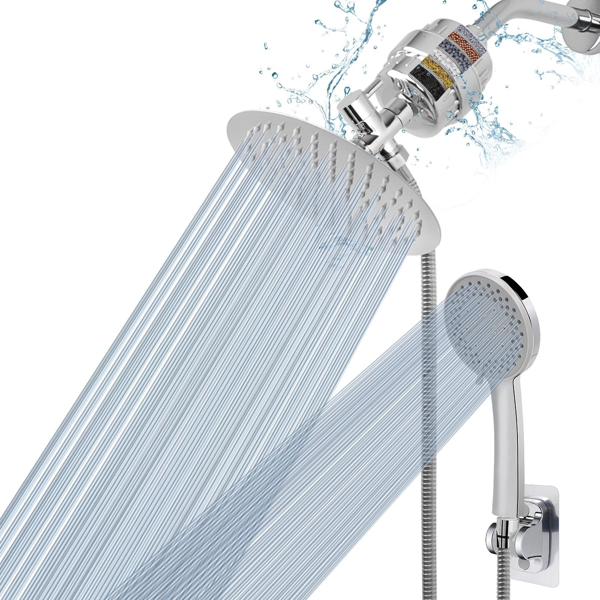 NearMoon filtered shower head chrome front, ideal for cleaner daily showers.