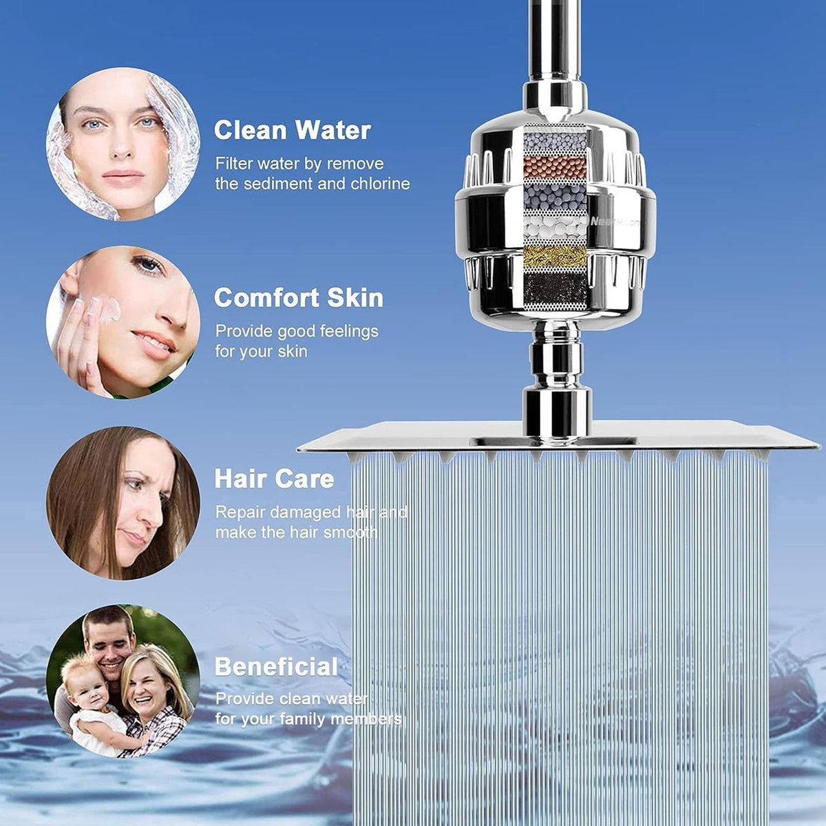 NearMoon handheld shower with 5 settings for a customizable spa-like spray.