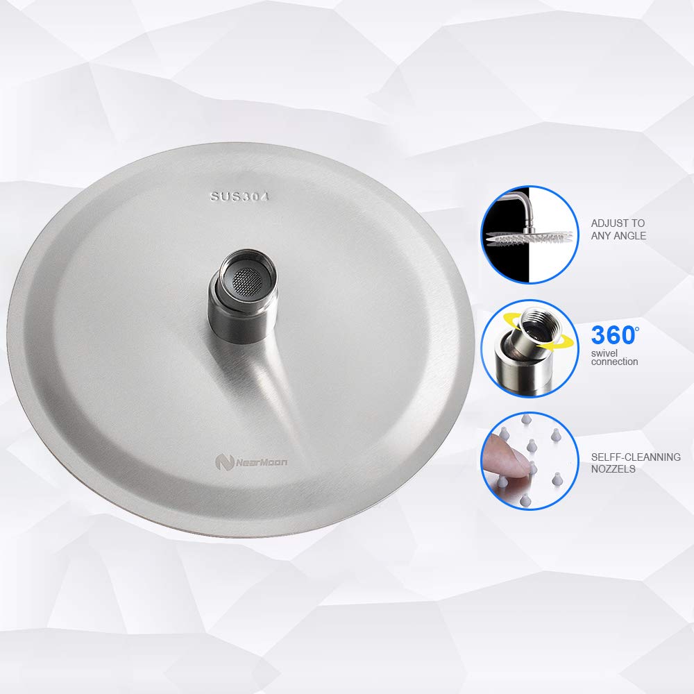 NearMoon high-flow stainless steel shower head maintains powerful spray in low pressure.