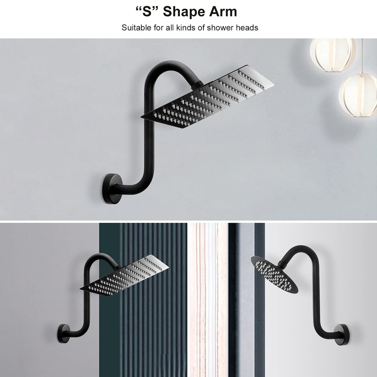 NearMoon high-rise shower arm for added space for tall users