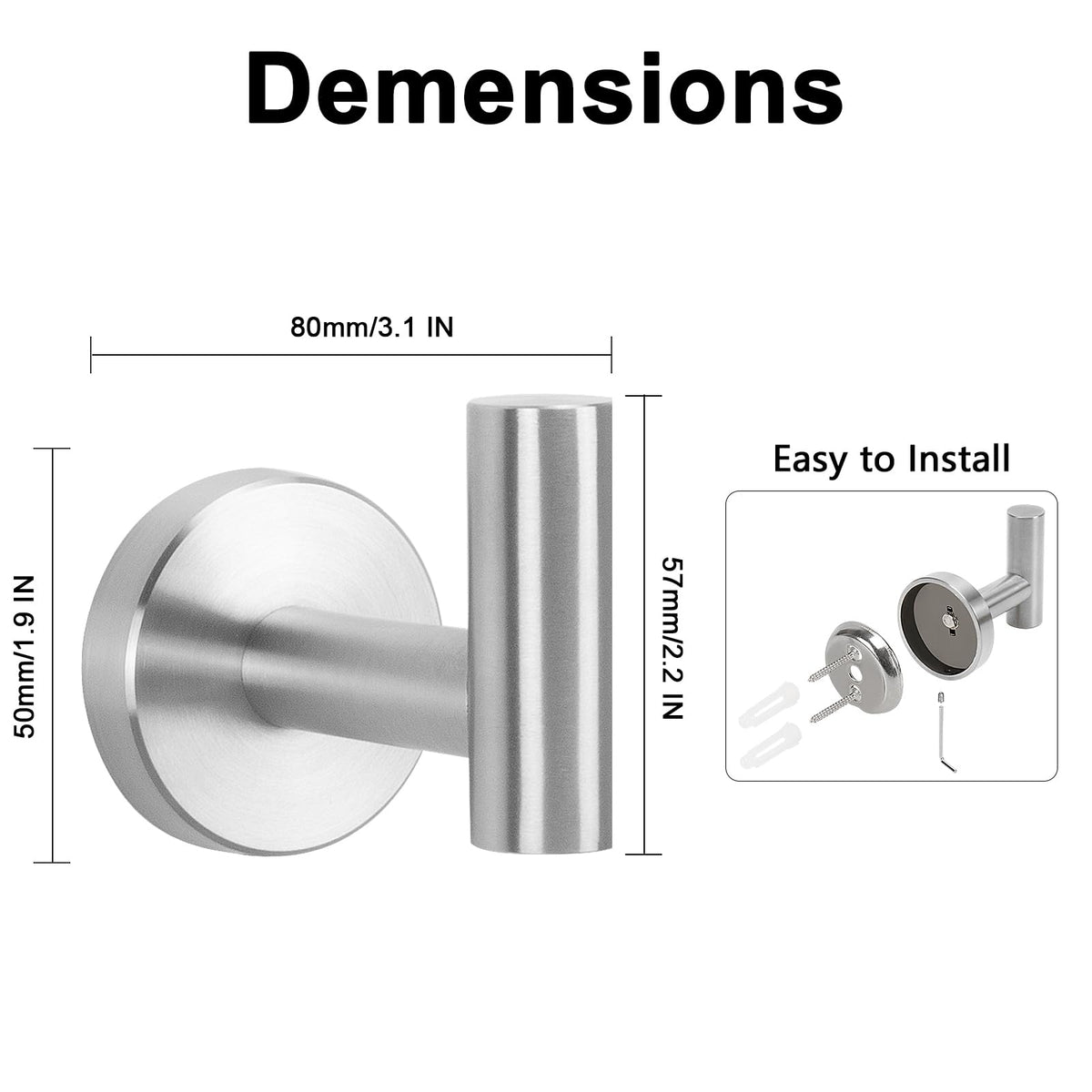 NearMoon hotel-grade brushed nickel hook adds secure hang spaces