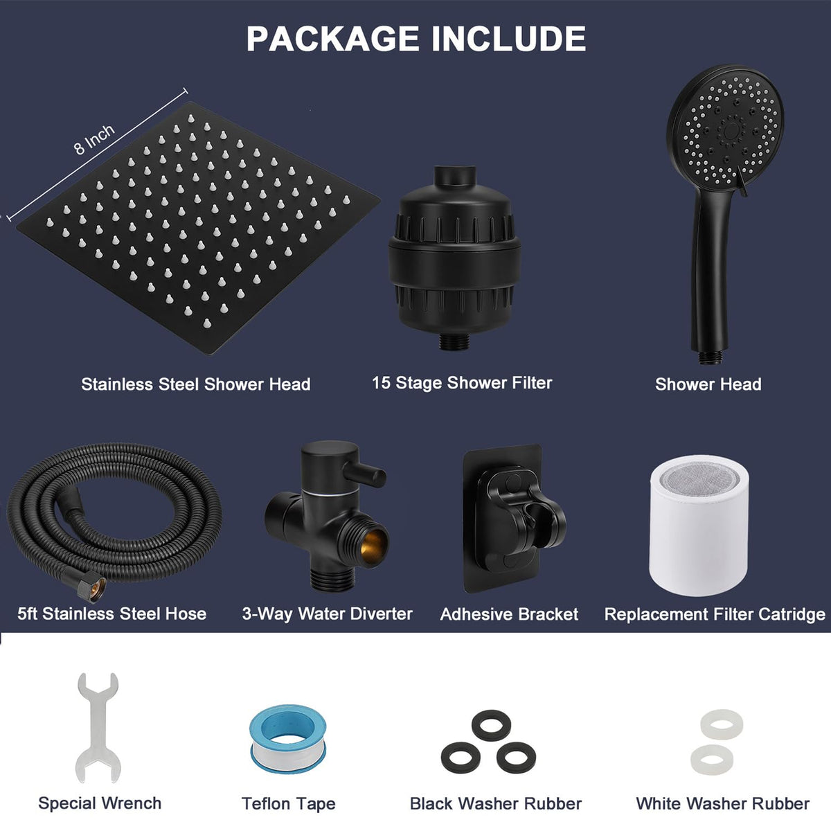 NearMoon matte black finish shower system for modern bathroom look.