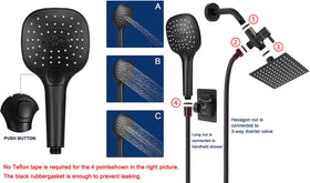 NearMoon matte black handheld shower with push-button flow control for easy switching