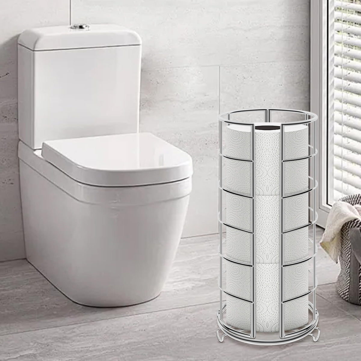 NearMoon modern-toilet-paper-storage blends rustic charm with practical capacity.