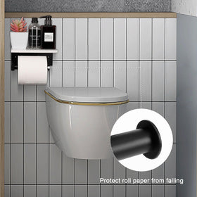 NearMoon phone shelf on toilet holder in matte black for convenient use.