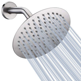 NearMoon rain shower head 8-inch brushed nickel delivers broad spa-like coverage.