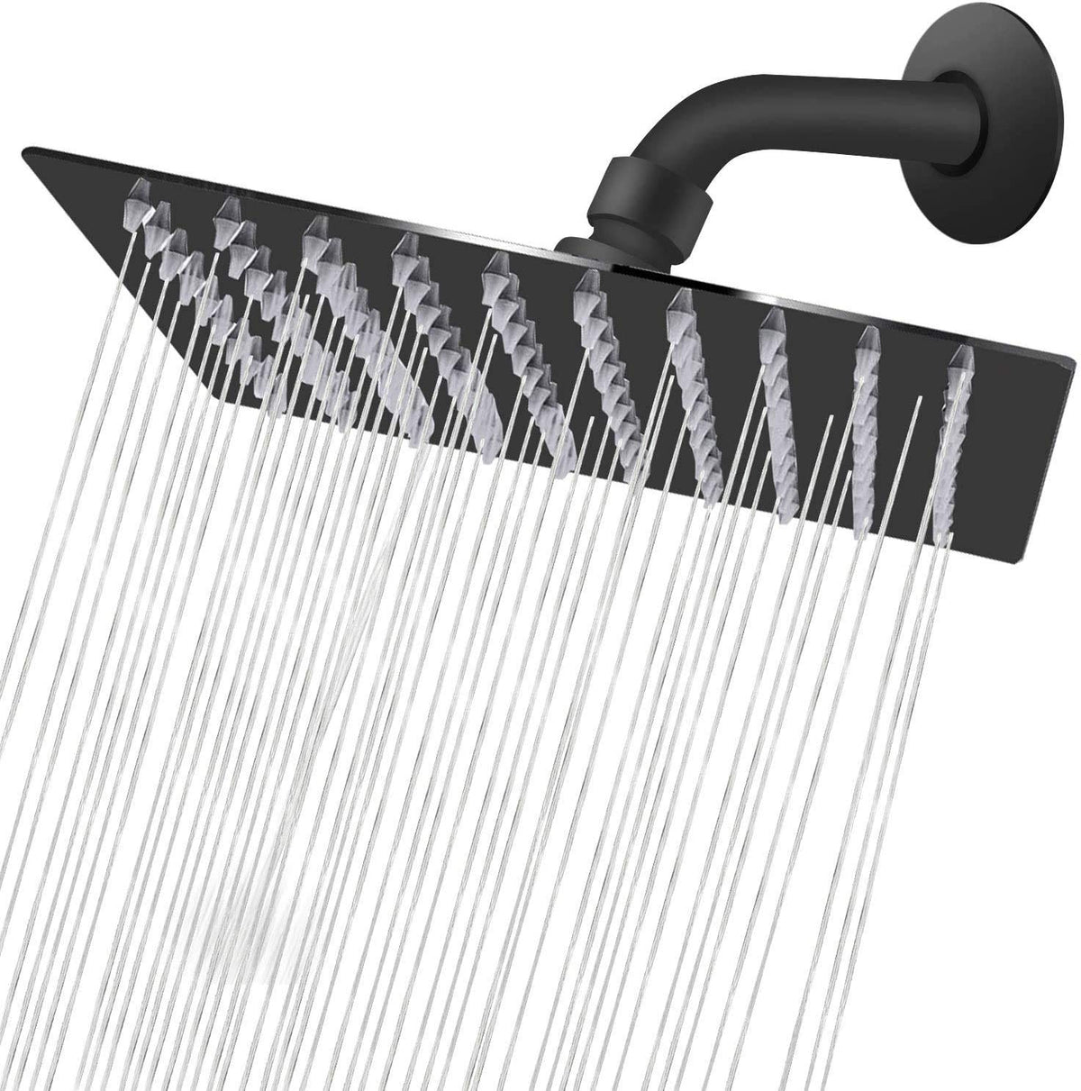 NearMoon 8-inch square matte black rain shower head delivers broad coverage for a luxurious shower.