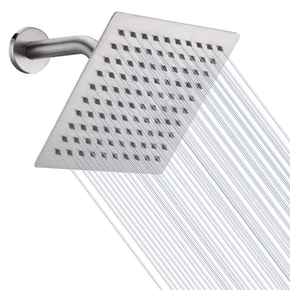 NearMoon rain shower head, 8-inch brushed-nickel square face for a spa-like shower at home.