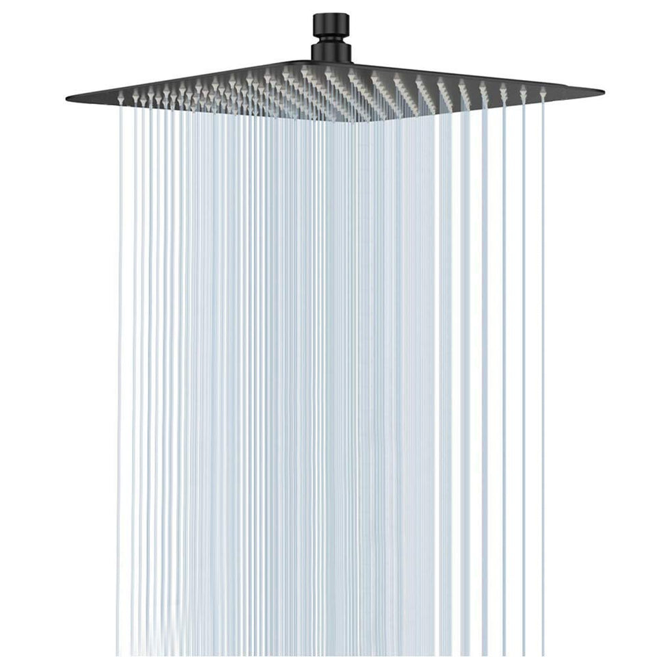 NearMoon rain shower head in matte black with 12-inch square coverage for full-body rinse