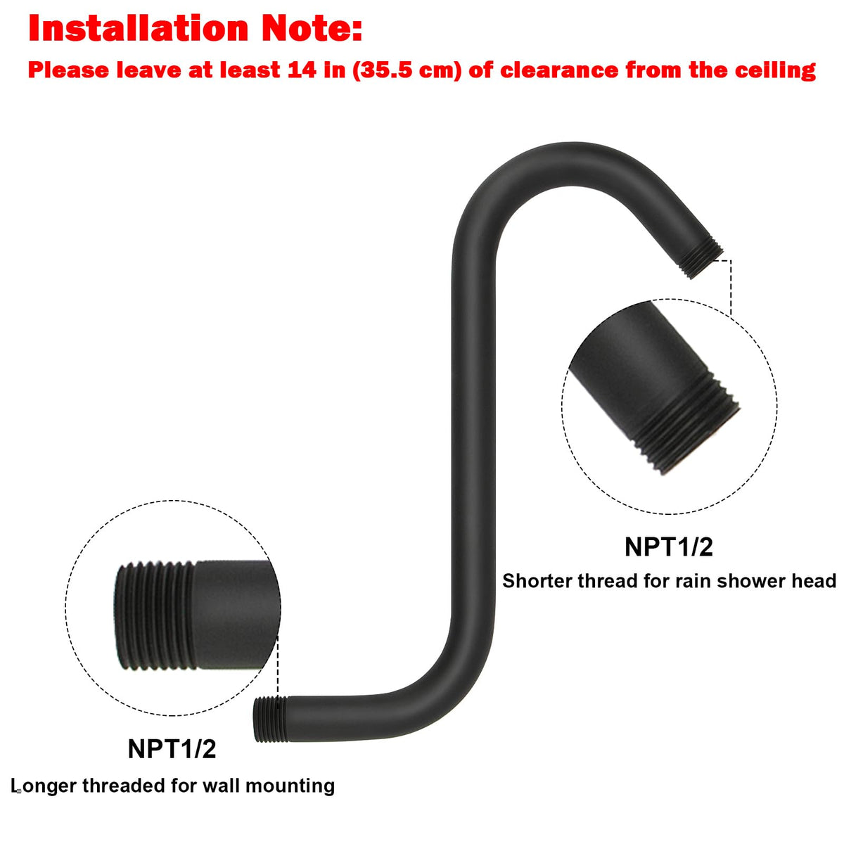 NearMoon S-curve shower arm extension with modern elegance and increased reach