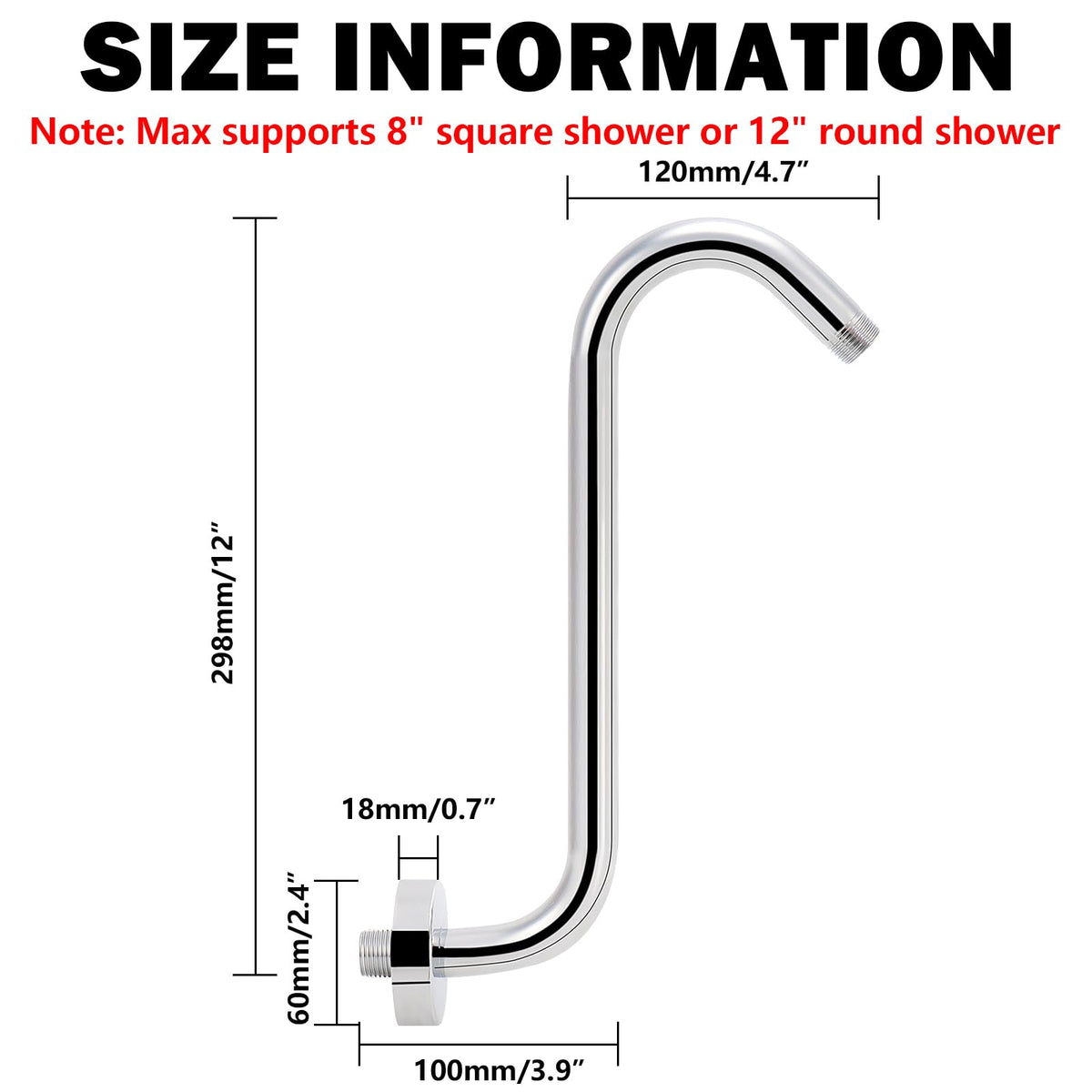 NearMoon S shaped shower arm with flange chrome provides stable mounting.