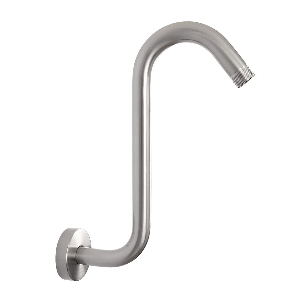 NearMoon S-shaped shower arm with 10-inch rise in brushed nickel for roomier showers