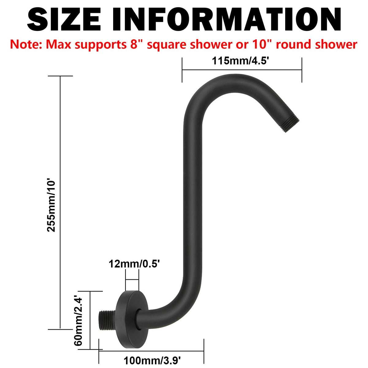 NearMoon shower arm extension with flange in matte black for a seamless look