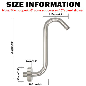 NearMoon brushed nickel arm with flange fitting standard 1/2-inch connections