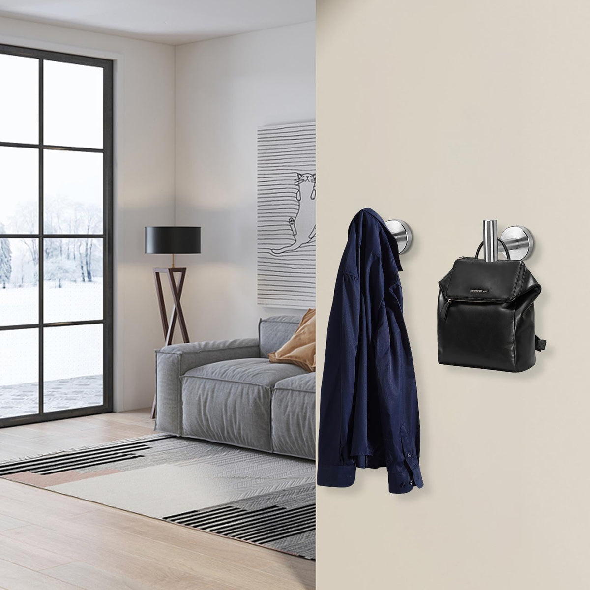 NearMoon stainless steel robe hook installation diagram demonstrates easy mounting